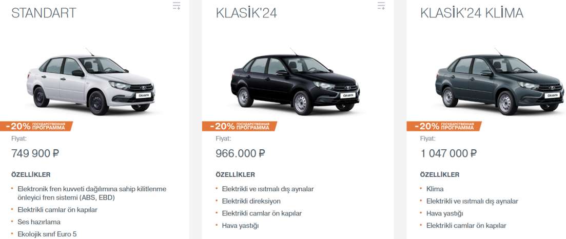 rusya lada granta fiyatları